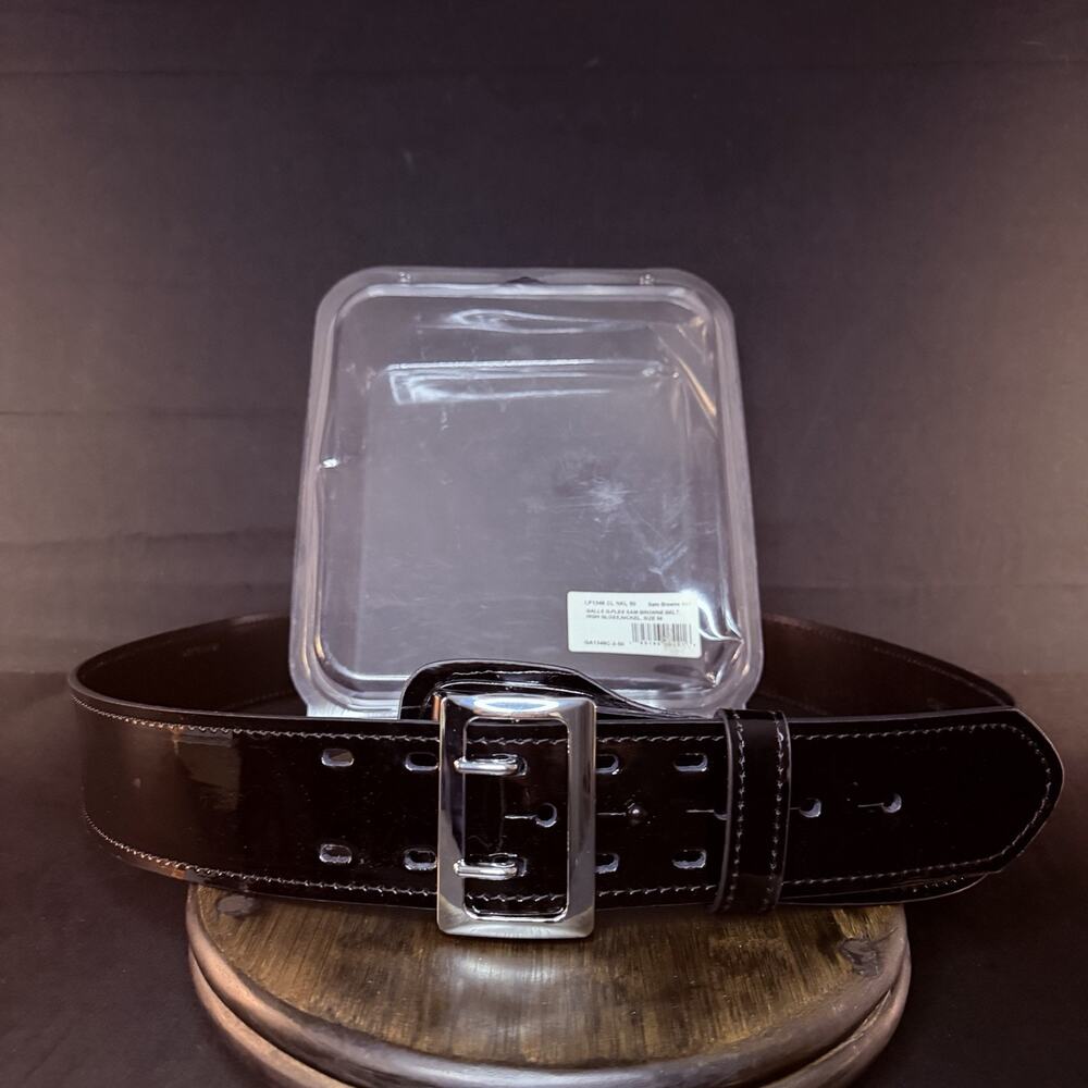 Galls Duty Belt Size 50" G-Flex Sam Browne High Gloss Leather Nickel Buckle 1348
